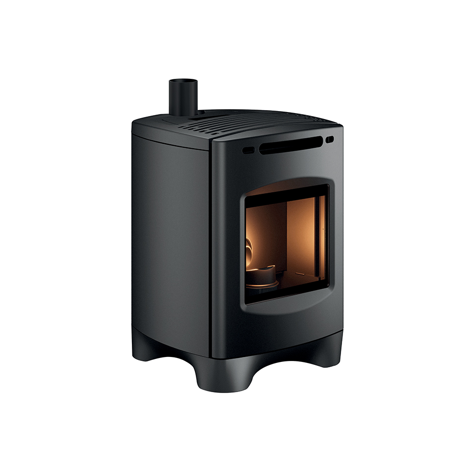 Poêle à granulés compact EVOL 8 kW noir mat avec tubage sortie dessus classique ø80 mm